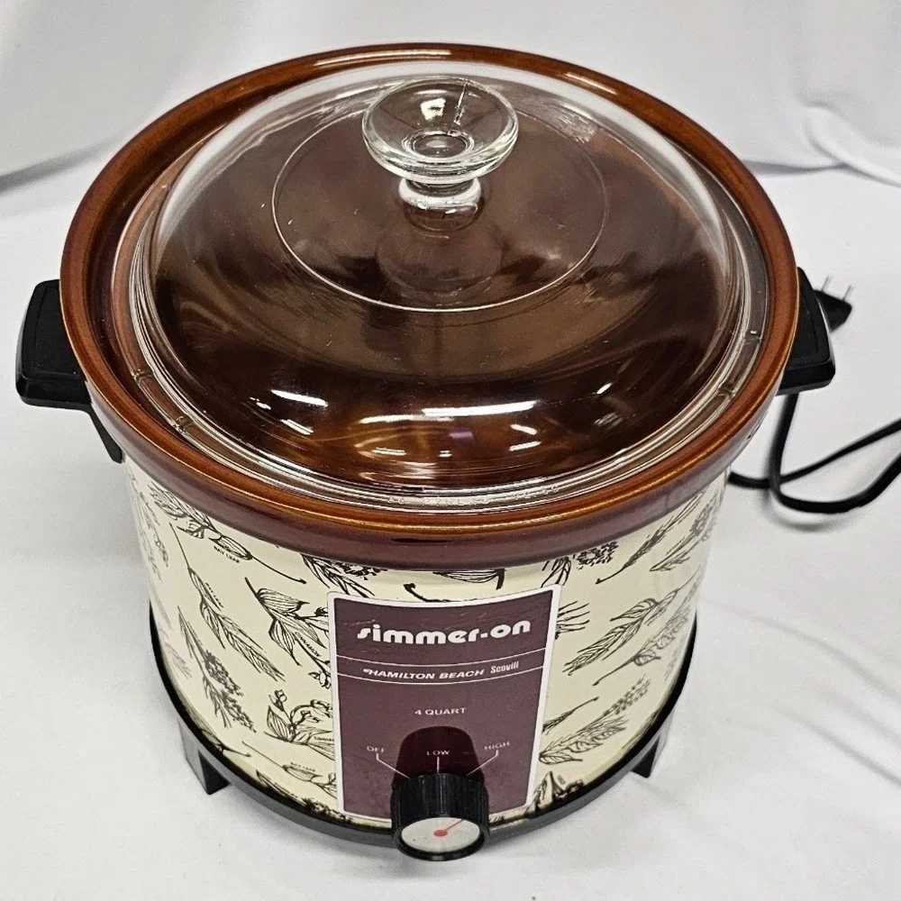 Hamilton Beach Simmer-On 4 Quart Slow Cooker Vintage Herb Pattern Model454 Pyrex
